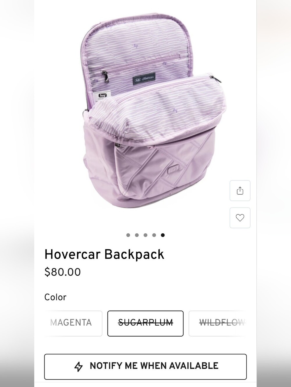 $80 Retail, NWT Lug Sugarplum Backpack, Sold Out & Hard-to-Find Color - Picture 12 of 14